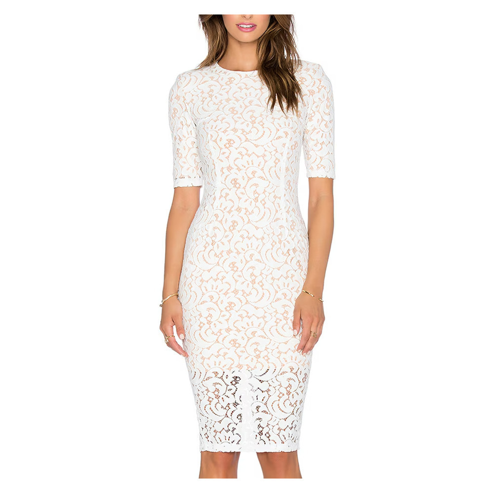 Misha Collection Rosie Lace Overlay Sheath Dress Size Small Ivory & Nude Stretch